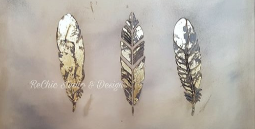 Three Feather Painting with Gold Leaf