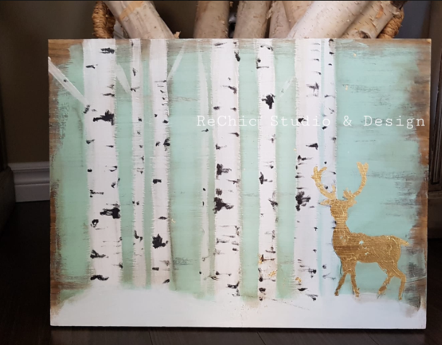 Birch Bark and Gold leaf Stag Painting