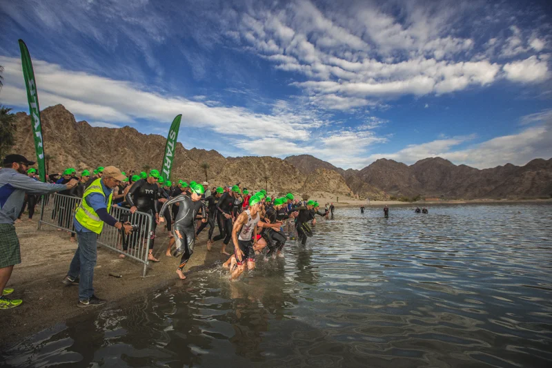 The first wave of athletes start the race!