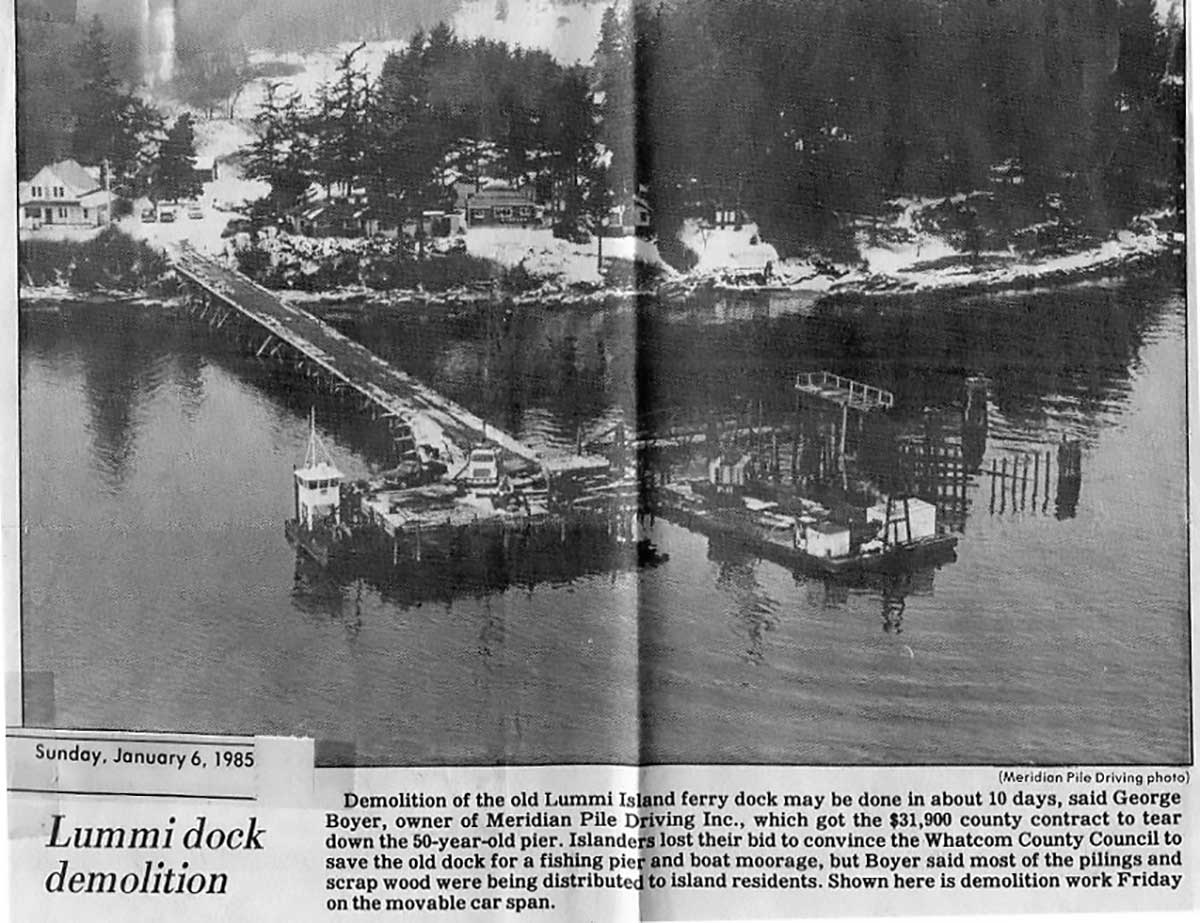 The old dock at Beach Store Cafe is finally demolished in 1985. — Bellingham Herald