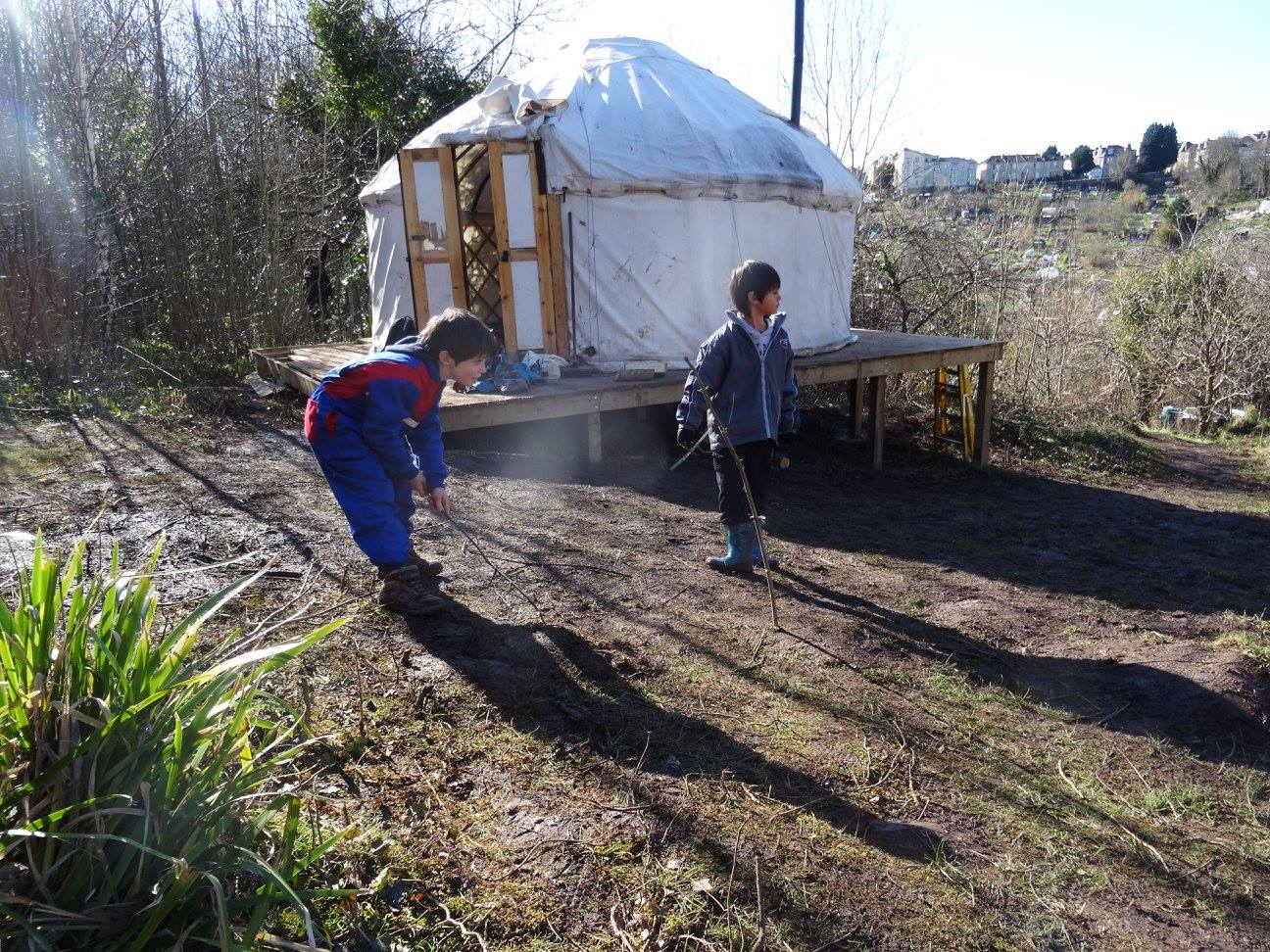 Joseph and Allen working on a catapult