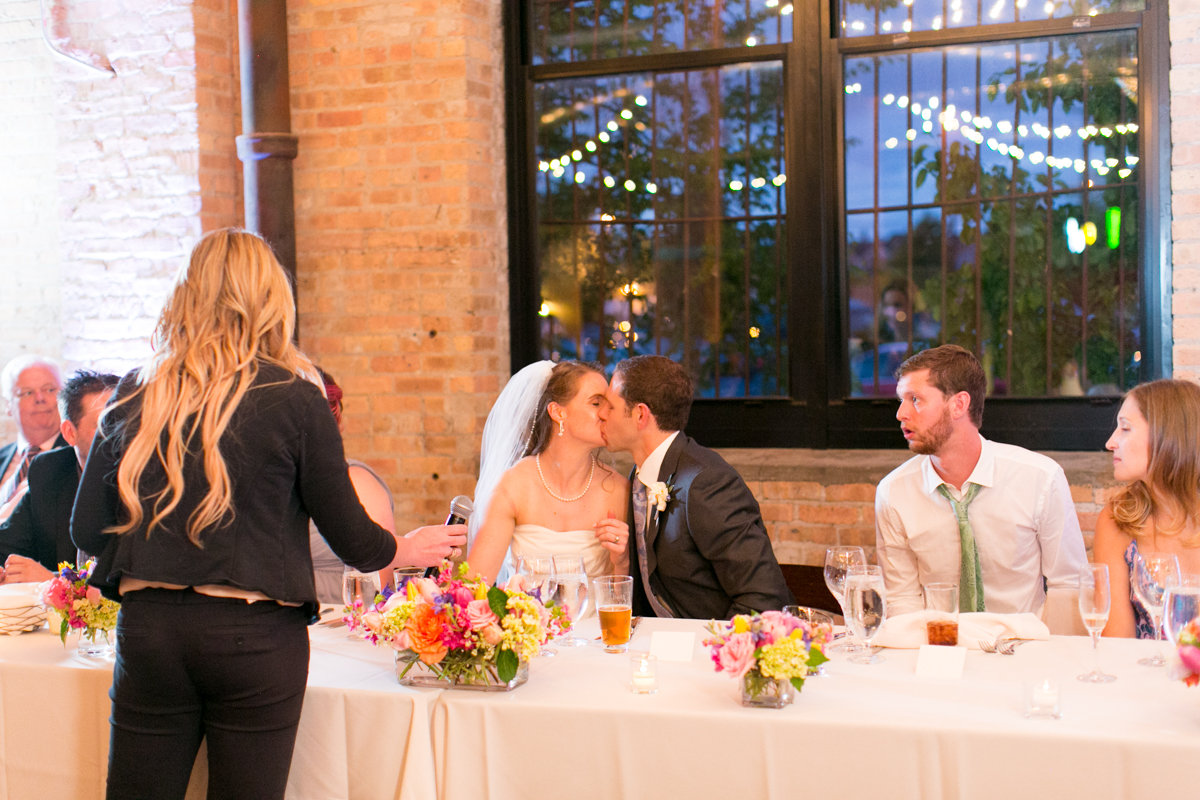 Vendors: Planner: Ashley C. – Simply Elegant Group | Photography: Wakefield Photo | Hair/Makeup: Bev Esquivel – with Kate Johnson Artistry | Venue: Lacuna Artist Lofts | Florist: Victoria Claus – AEG Productions | Caterer: LM Catering | Cake: Sweet Mandy B’s | Ceremony Music: Alex Sokol / Common Knowledge| DJ: Style Matters | Lighting: SC Lighting Design | Photobooth: Traveling Photo Booth | Transportation: Second City Trolley