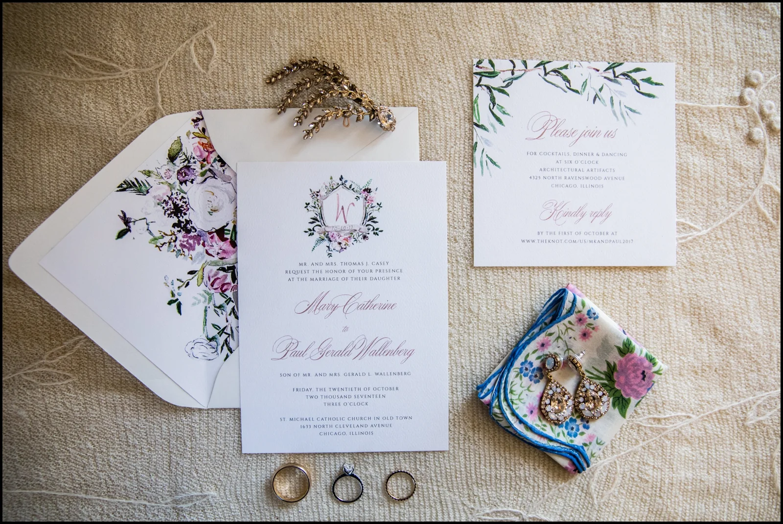 white with flower wedding invitation