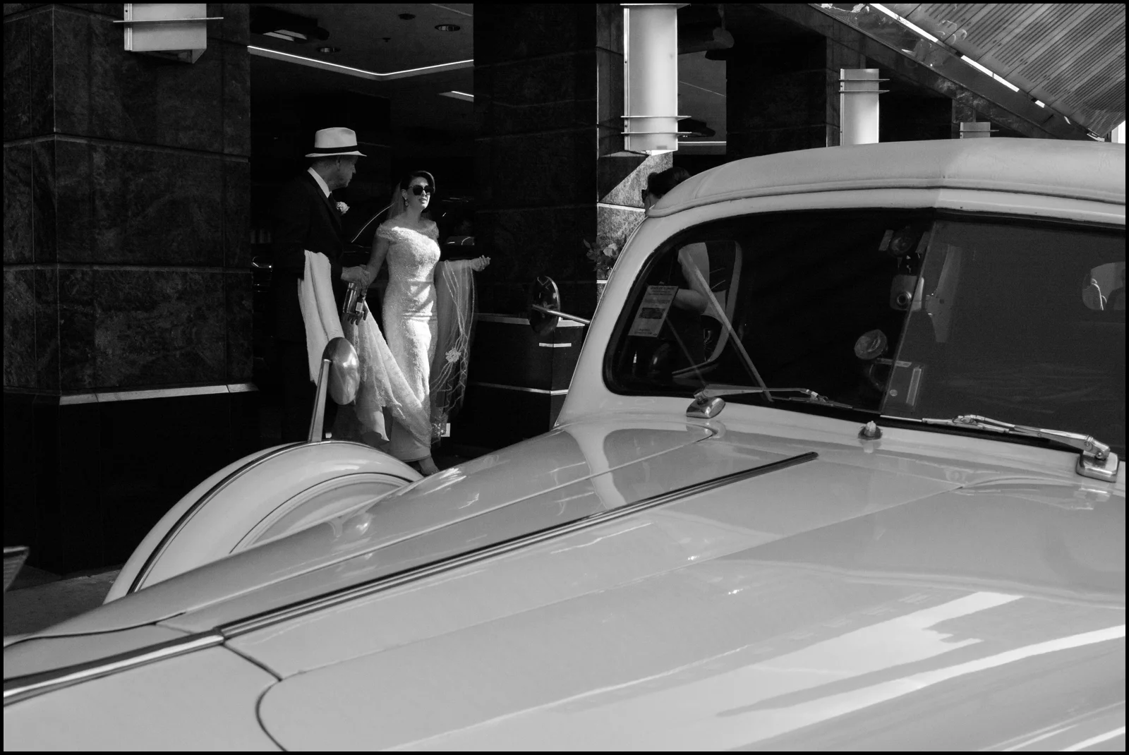bride getting in her car