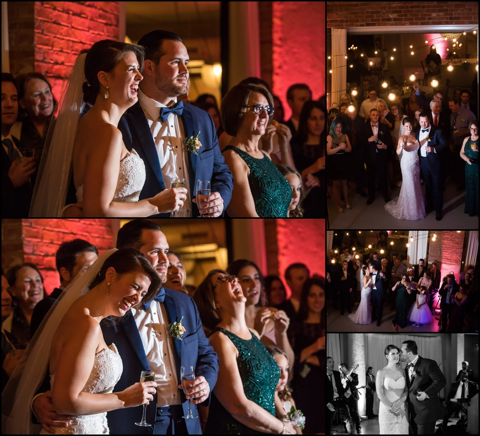 bride and groom laughing together at their wedding