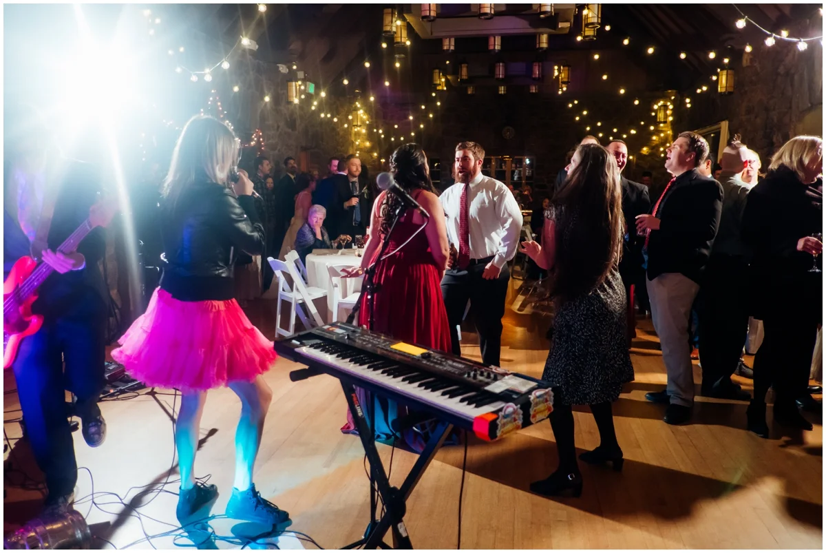 Wedding guests dancing