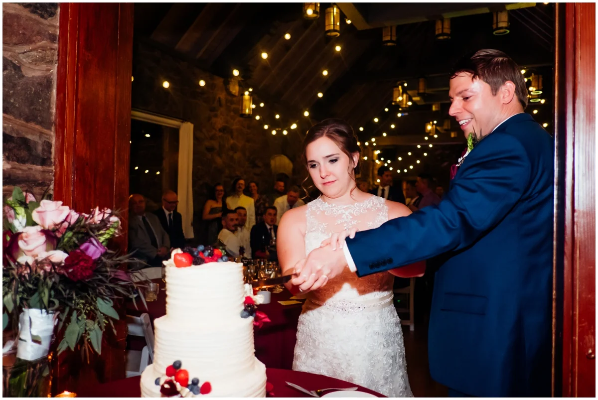 bride and groom cutting the cake