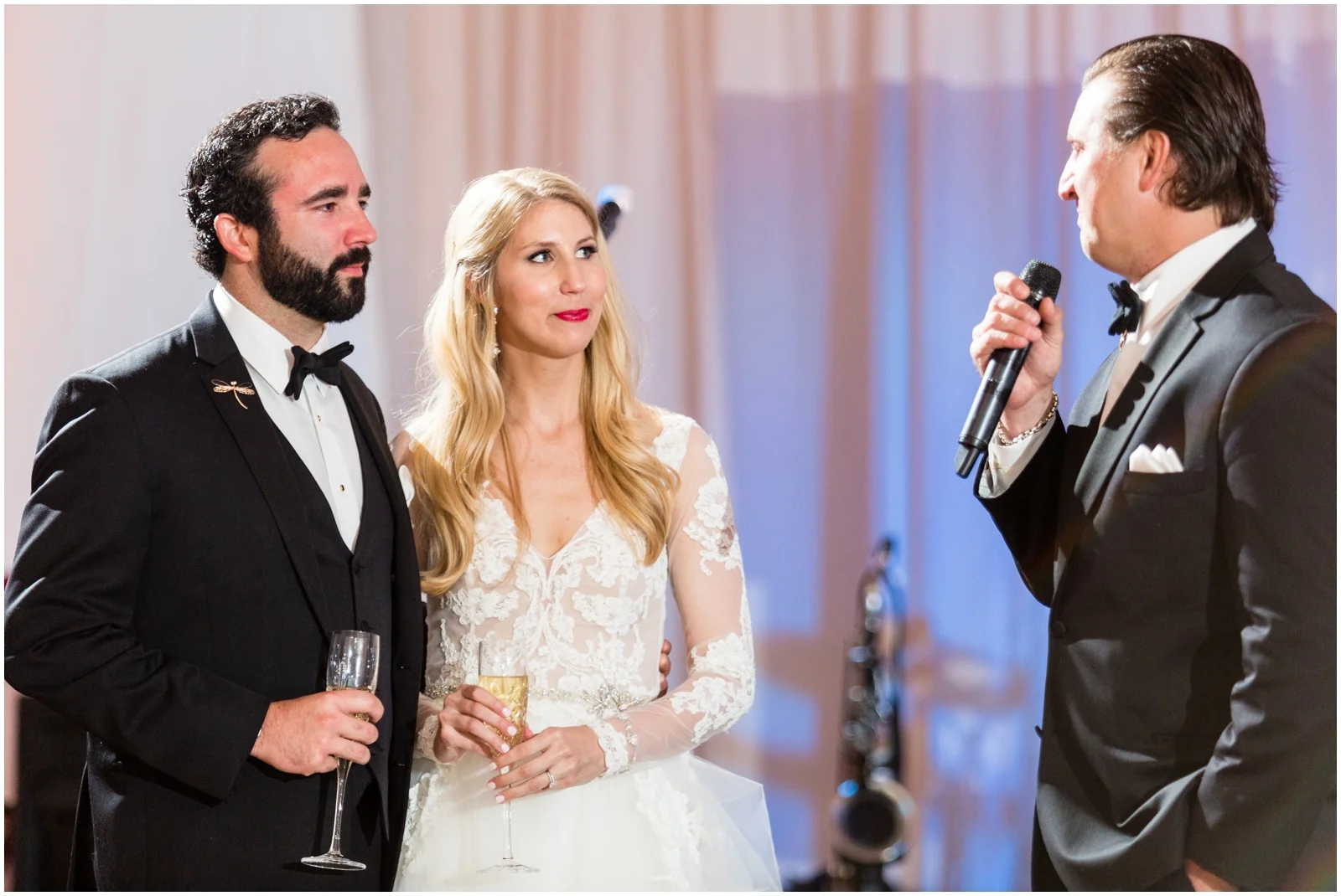 wedding guest making a speech to the bride and groom