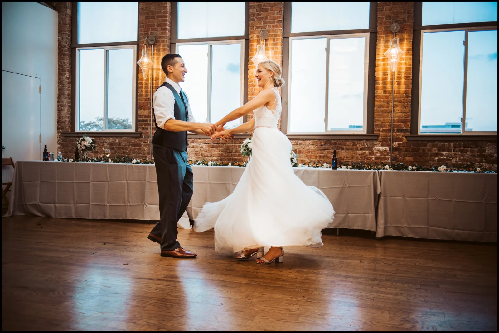 Bride and groom dancing