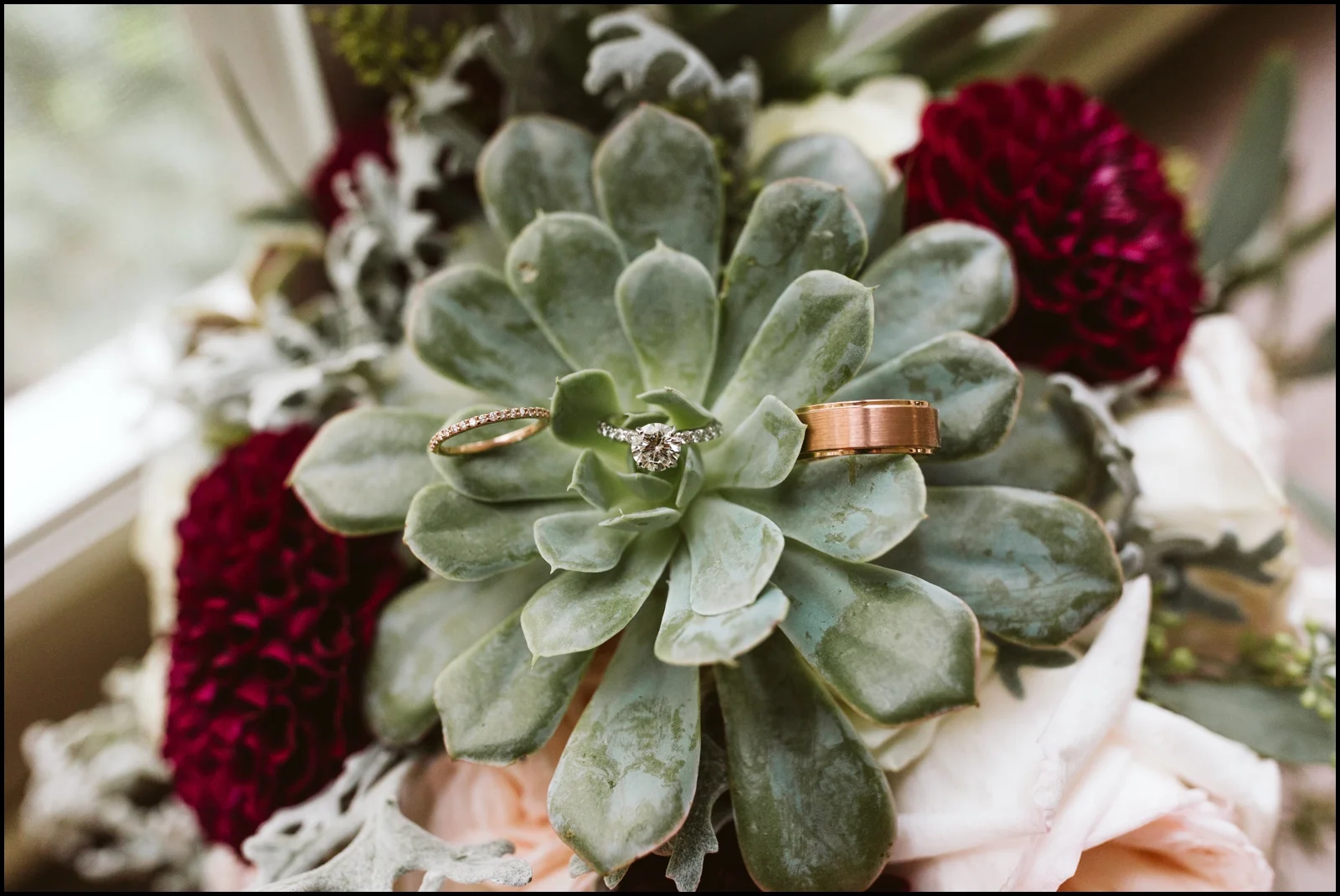 Wedding bouquet and wedding ring