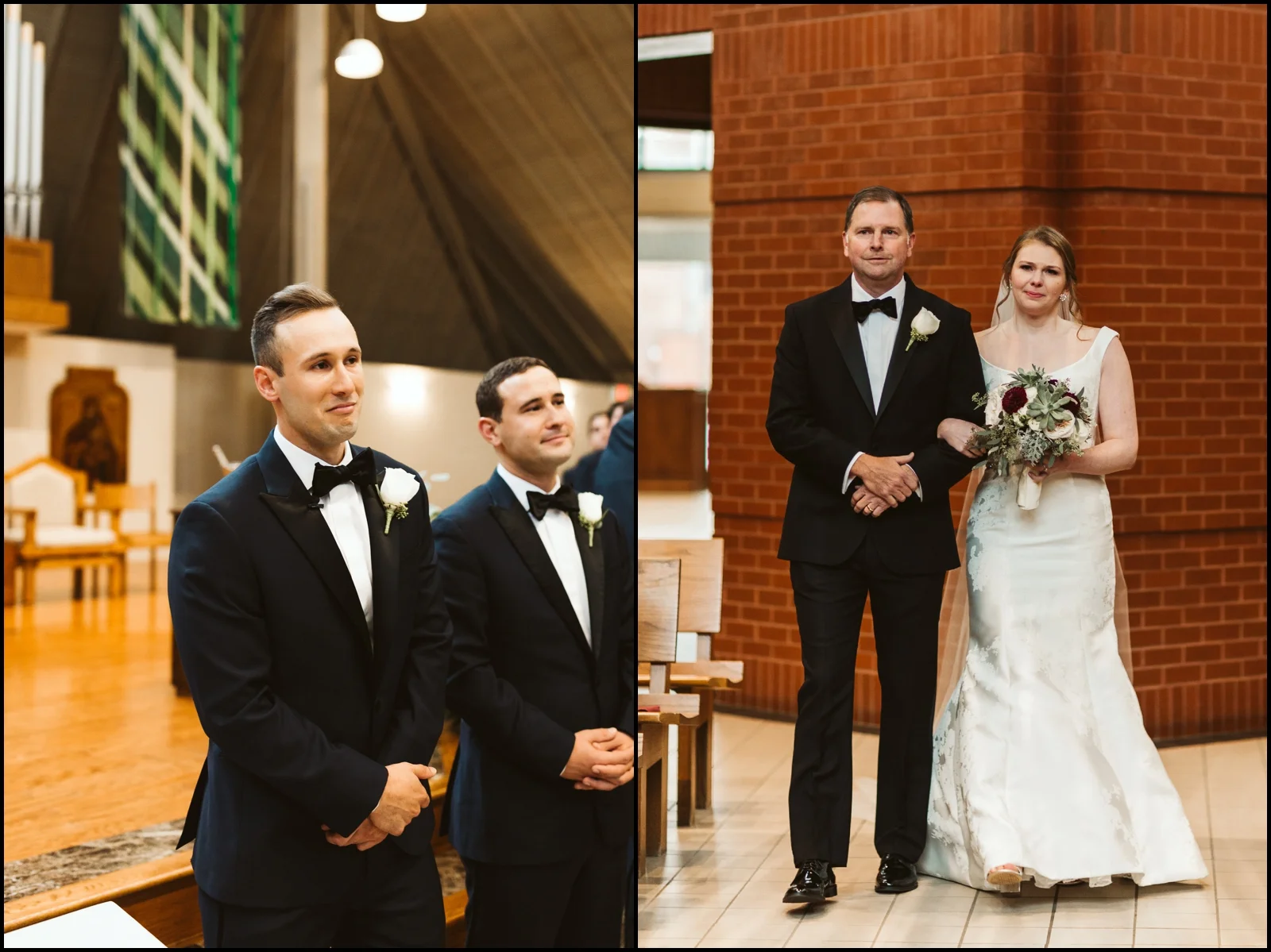 Groom watching the bride walk down the aisle