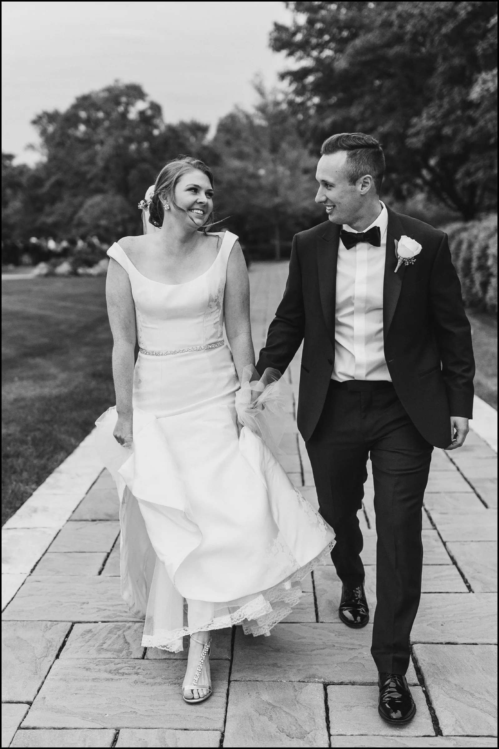 Bride and groom smiling