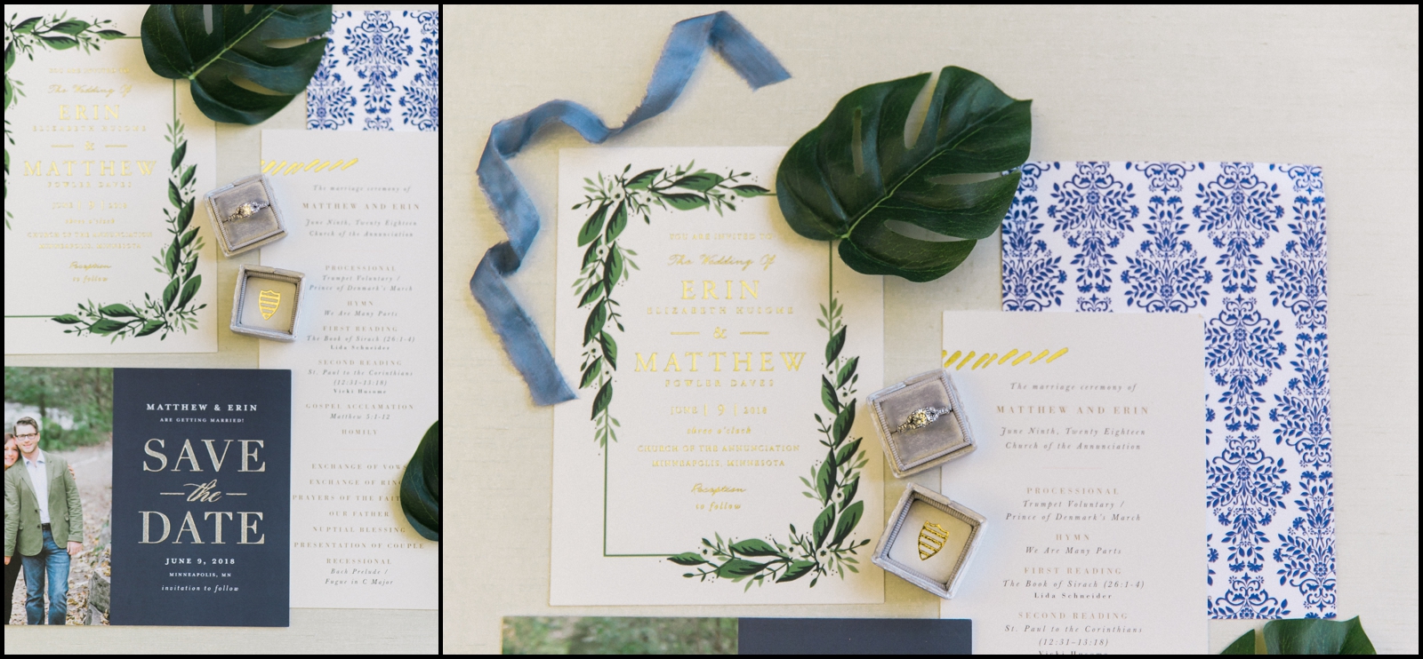 Wedding invitation and wedding rings