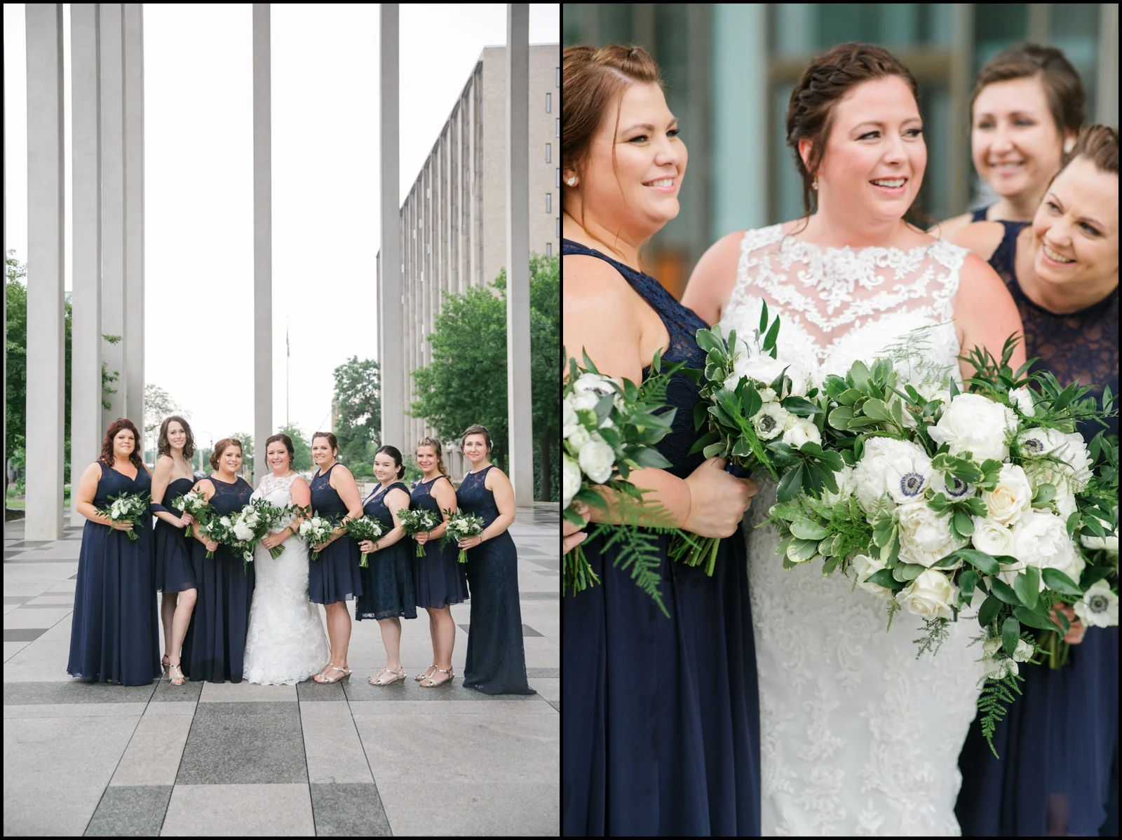 bridesmaids wearing navy blue dresses