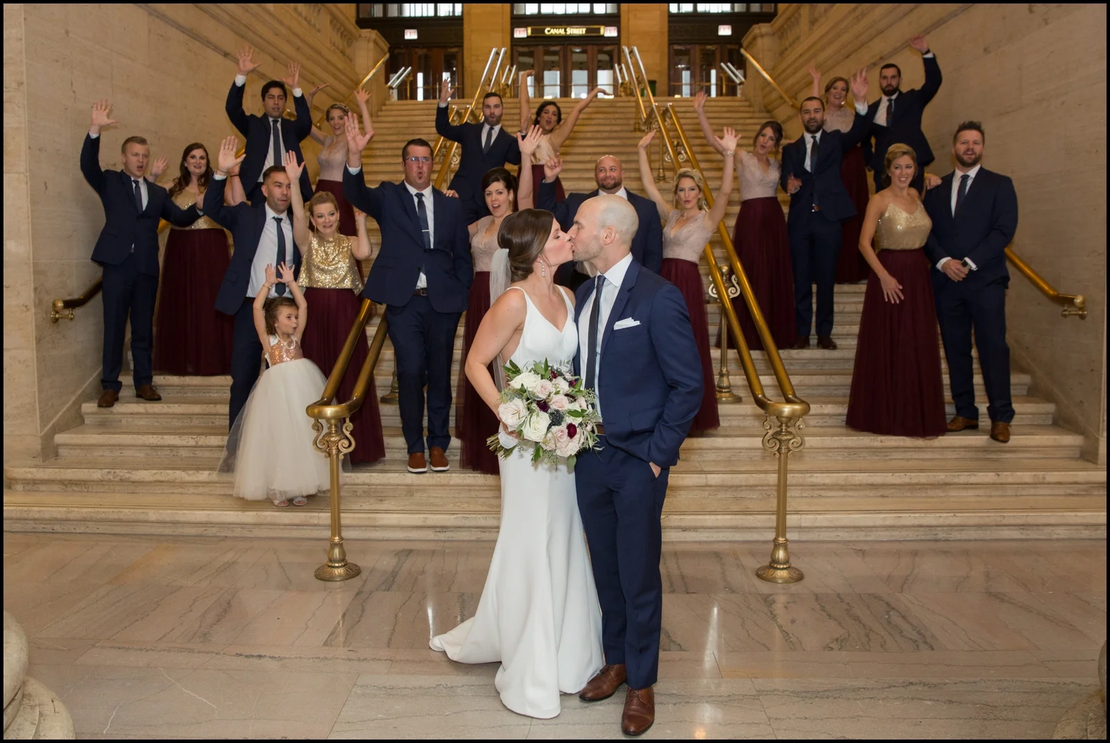 Bride and groom with their bridal party