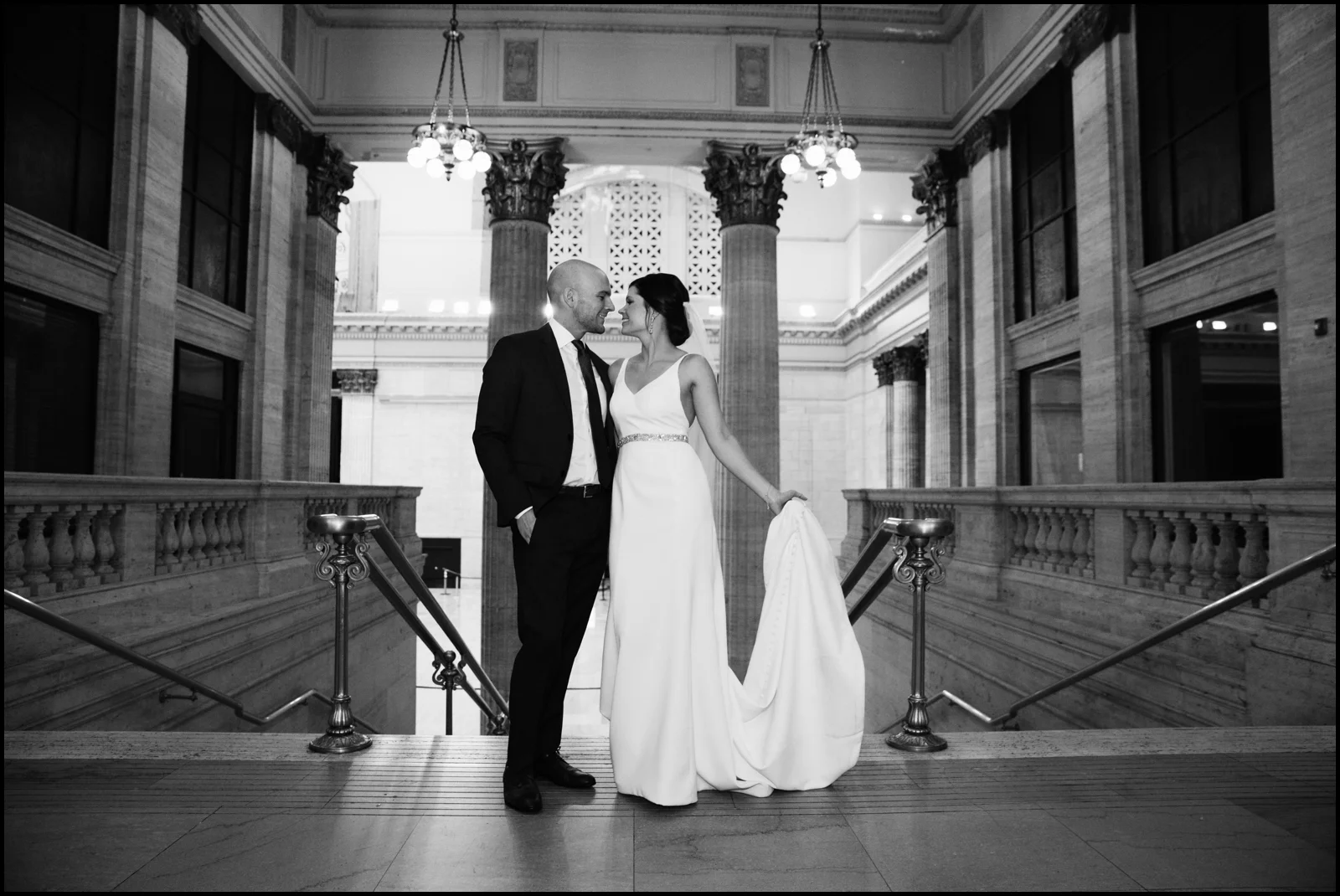 Bride and groom at their Chicago wedding