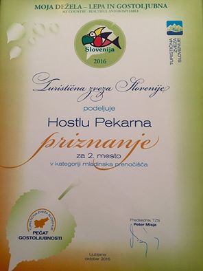 PRIZNANJE ZA 2. NAJLEPŠI HOSTEL V SLOVENIJI