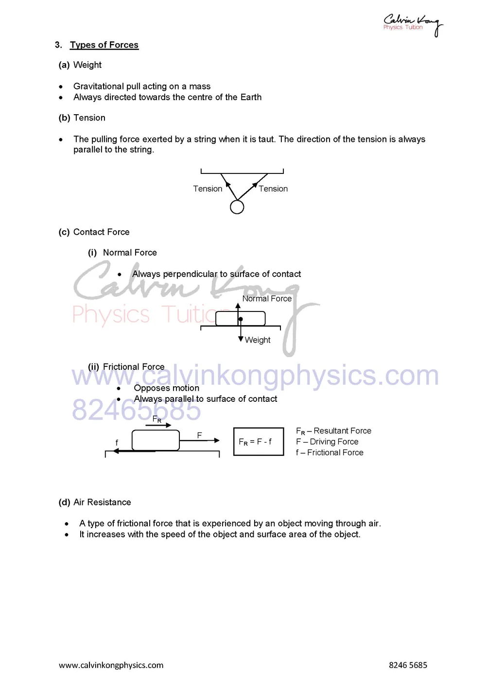 3.4 Types of Forces and Free-body Diagrams — Physics Tuition ...