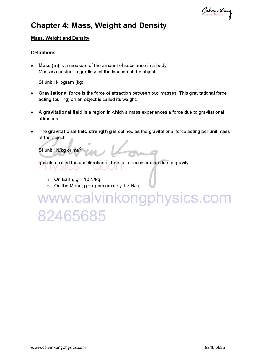 Mass Weight And Density Revision Notes