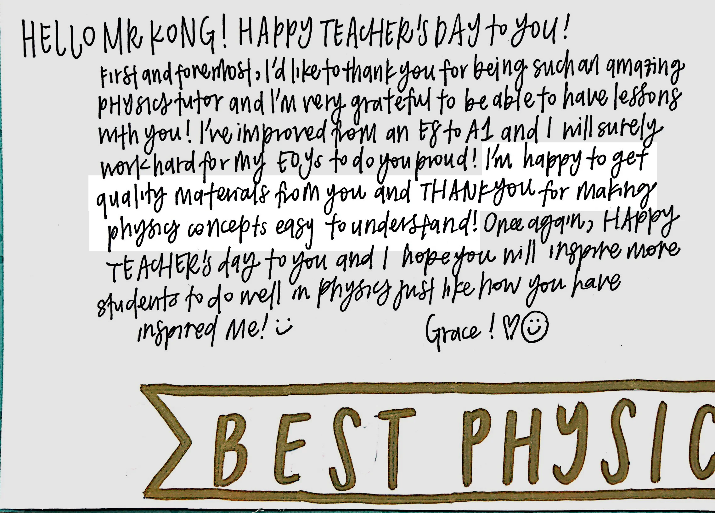 A written message from Grace, Methodist Girls' School
