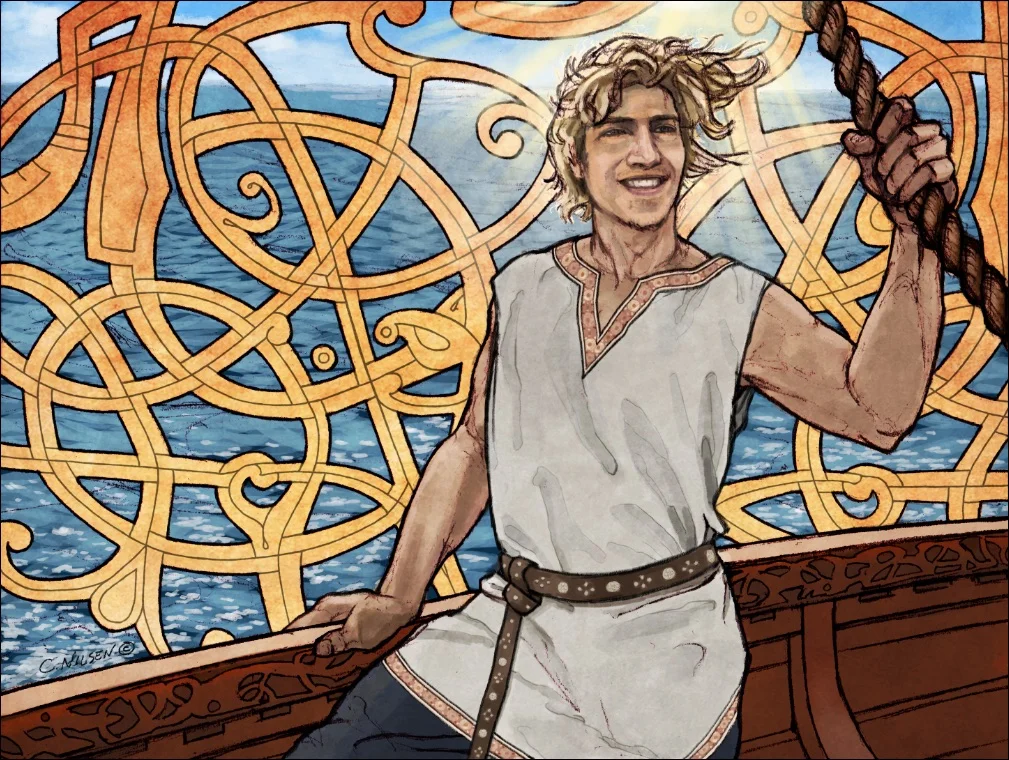 Baldr, god of love, light & purity, and his ship, Hringhorni