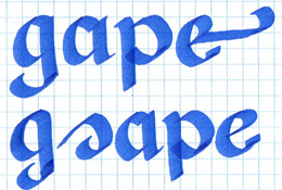 These are both the same word, and they take up the same amount of space. But one is legible and the other is not. It's all about where the flourishes are.
