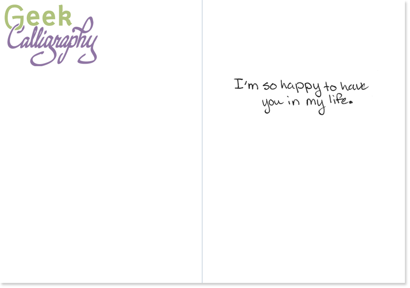 Inside of "Geek Love" greeting card from GeekCalligraphy.com