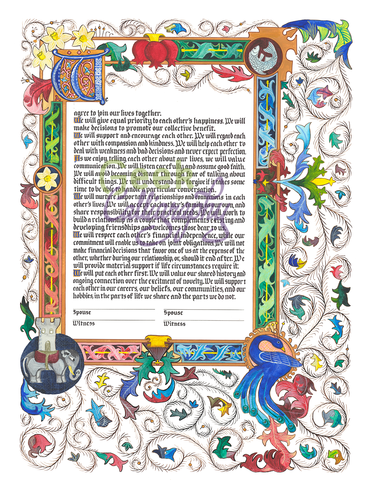 Manuscript Ketubah with Secular English Text