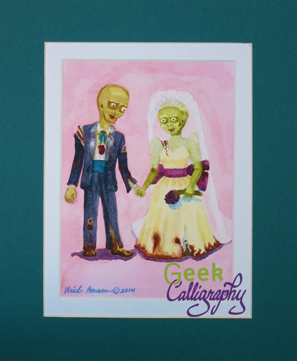Zombie Bride and Groom art print from GeekCalligraphy.com