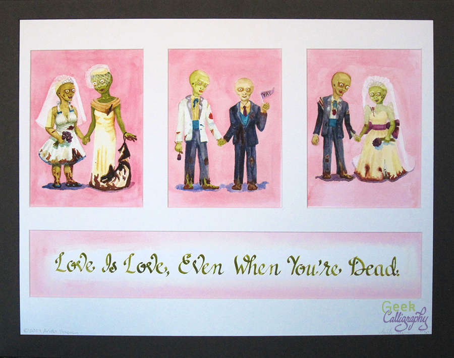 Zombies Marriage Equality triptych art print from GeekCalligraphy.com