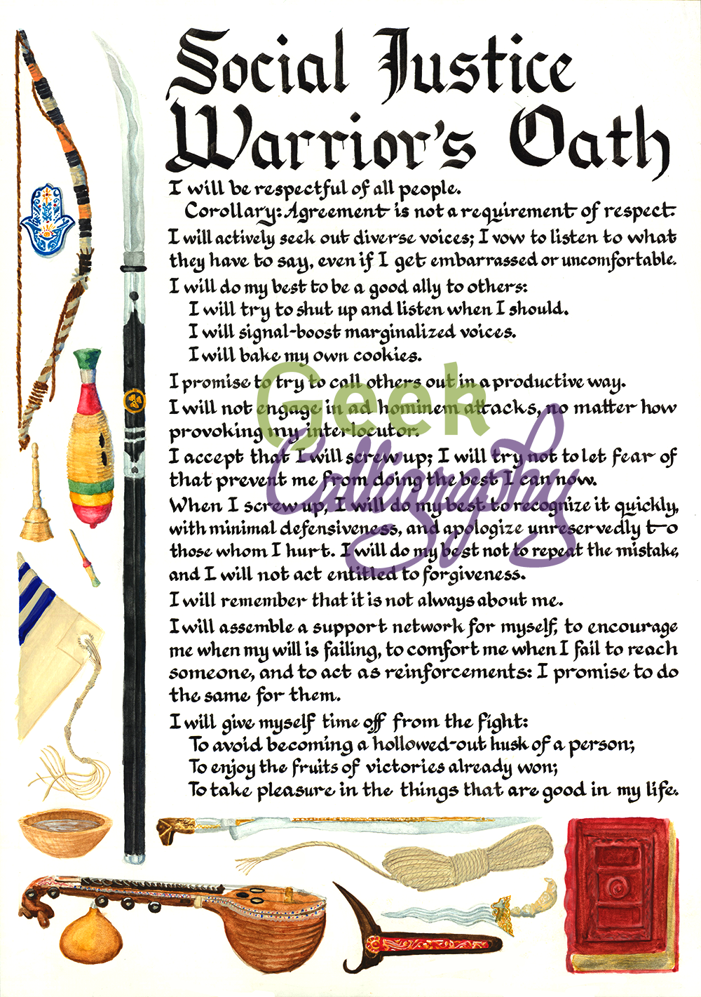 Social Justice Warrior's Oath - Geek Calligraphy Art Print