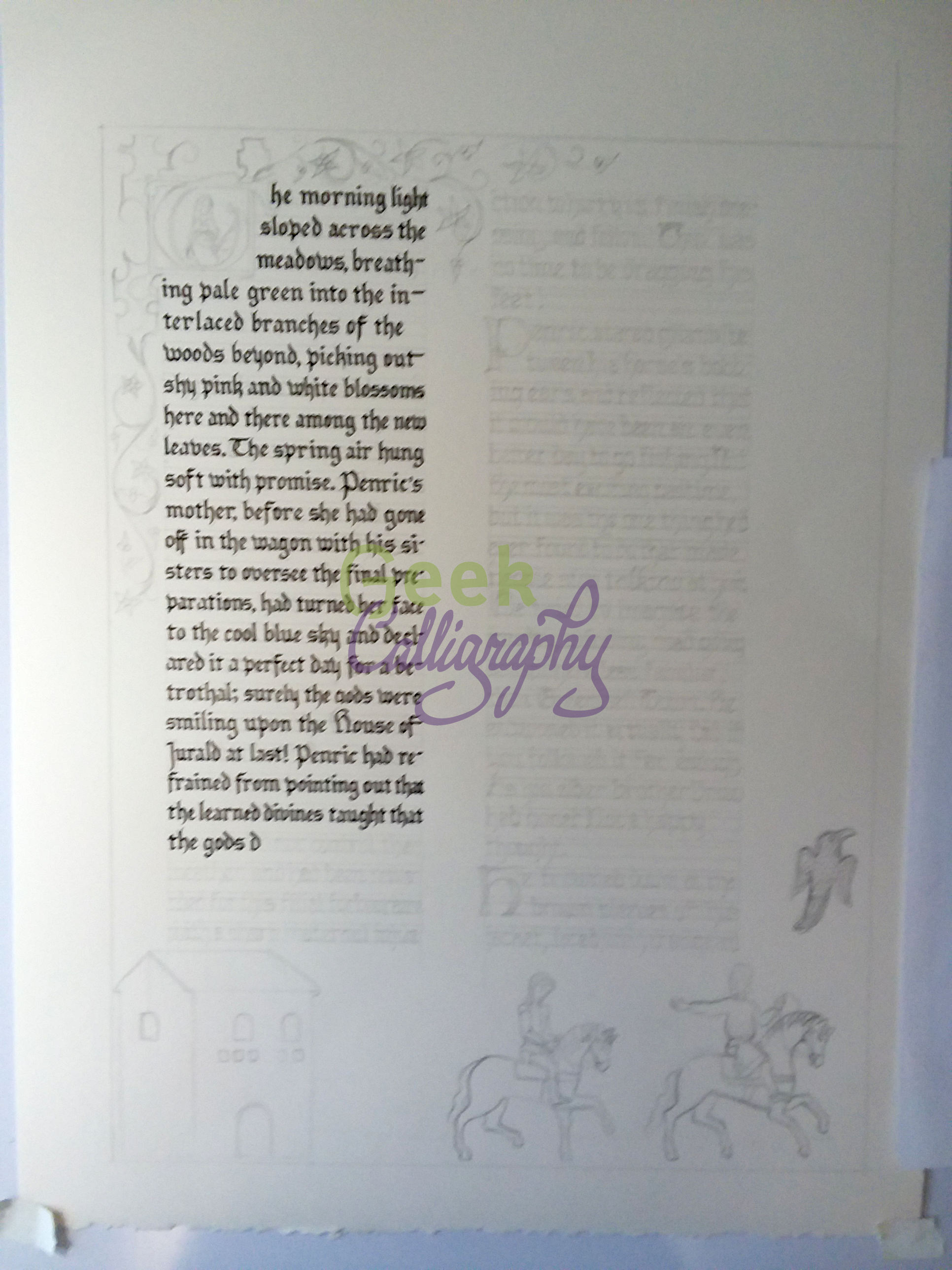Starting to ink the text.