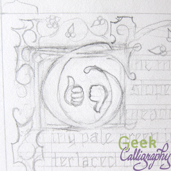 Initial T on the completed draft with the two thumbs in the bowl of the T