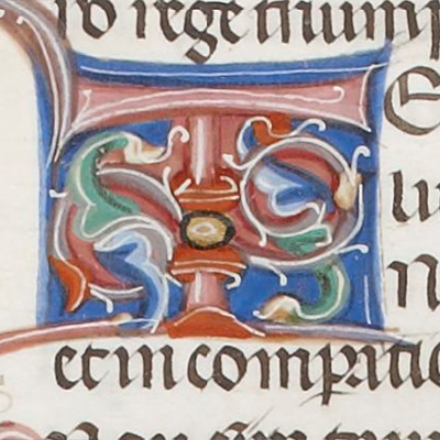 An illustrated initial T - no picture, no gold or silver Dictys Cretensis , De bello Trojano libri sex, 14th cent., BNF; fol. 28v