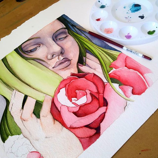 Sure, it was -1 a few days ago, but in my heart spring is already in full bloom. 😂 #roses #watercolor #blickartmaterials #dickblick #wip #artinprogress #illustration #painting #popsurrealism #newcontemporary #workingmom #goalgetter #chicagoartist #a