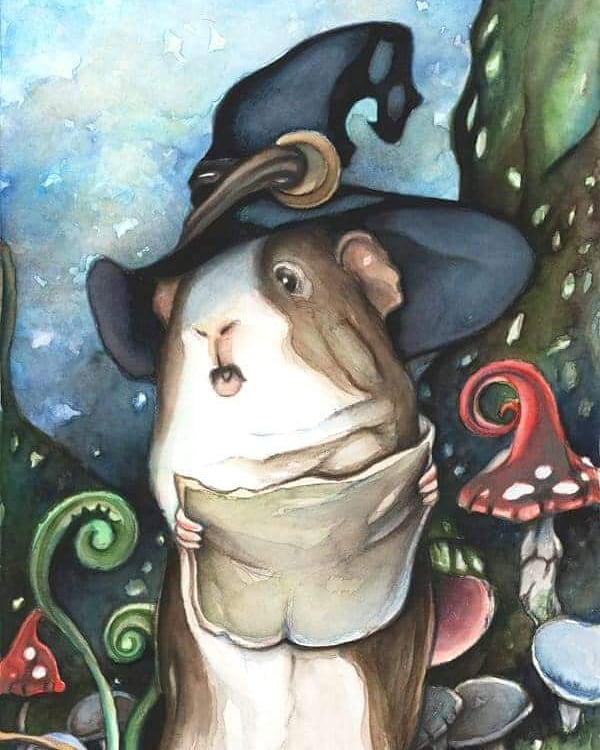 Happy #nationalpetday everyone! Our furbabies add so much magic to our lives and deserve to be celebrated. ❤⭐🐾 #guineapig #guineapigsofinstagram #fairytale #illustration #cuteart #wizard #artdaily #artoftheday #fantasyart #mage #watercolor