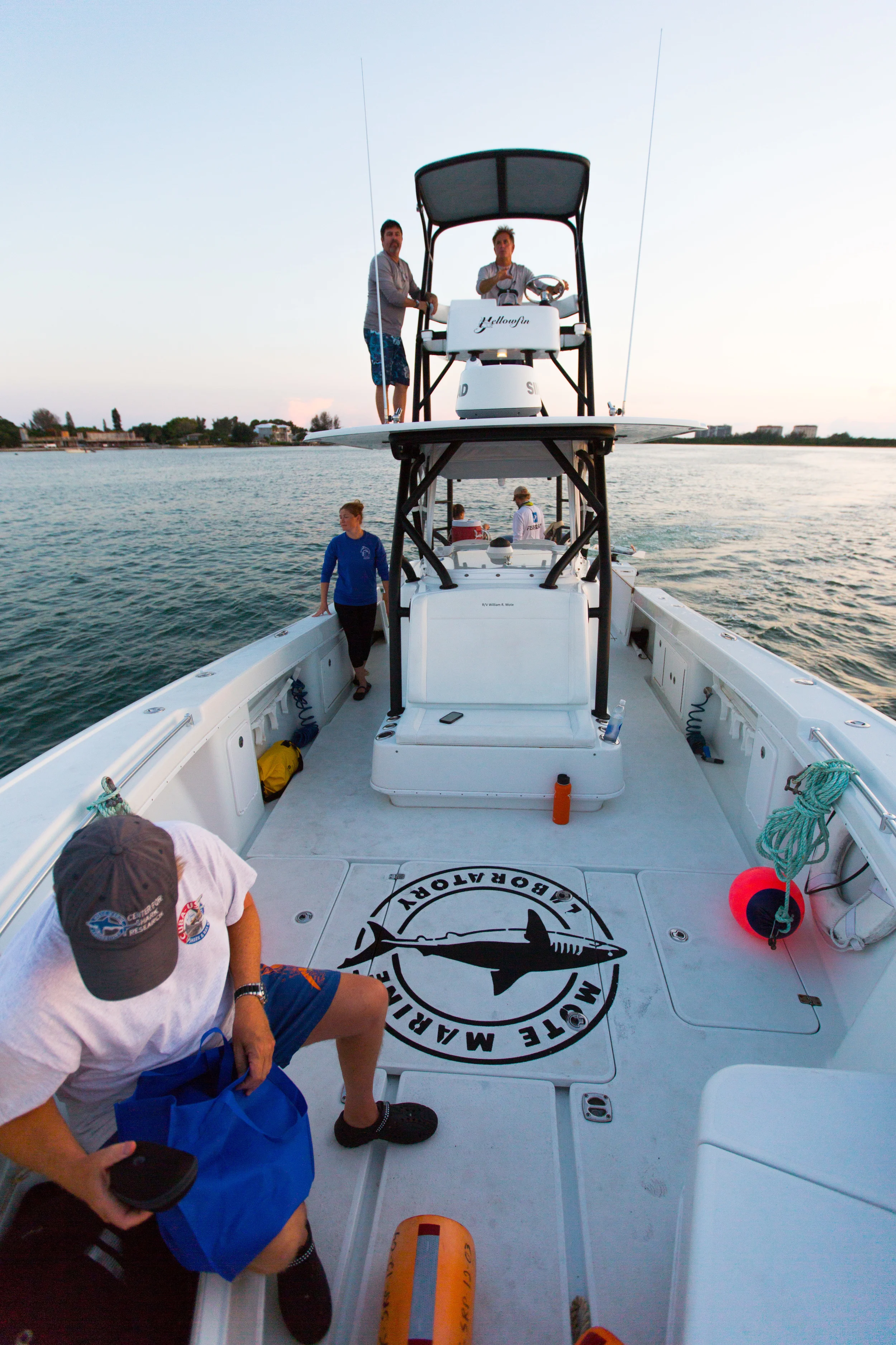  Leaving Mote at 6pm, the crew prepares for 12 hours on board, looking to tag sharks in the bay. 