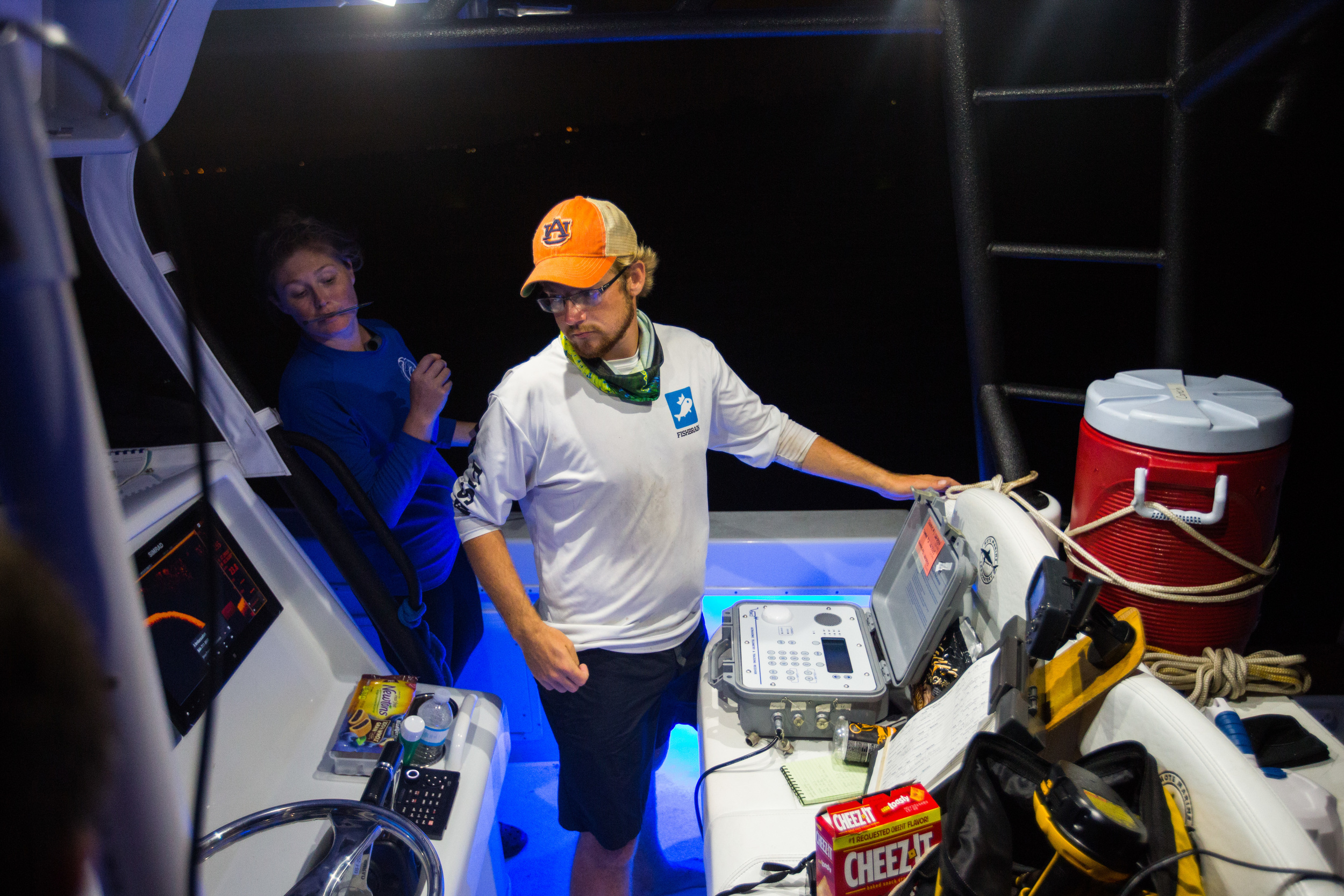  The team monitors the signal from the tag throughout the rest of the night, hoping to get a ping showing the shark’s location. 