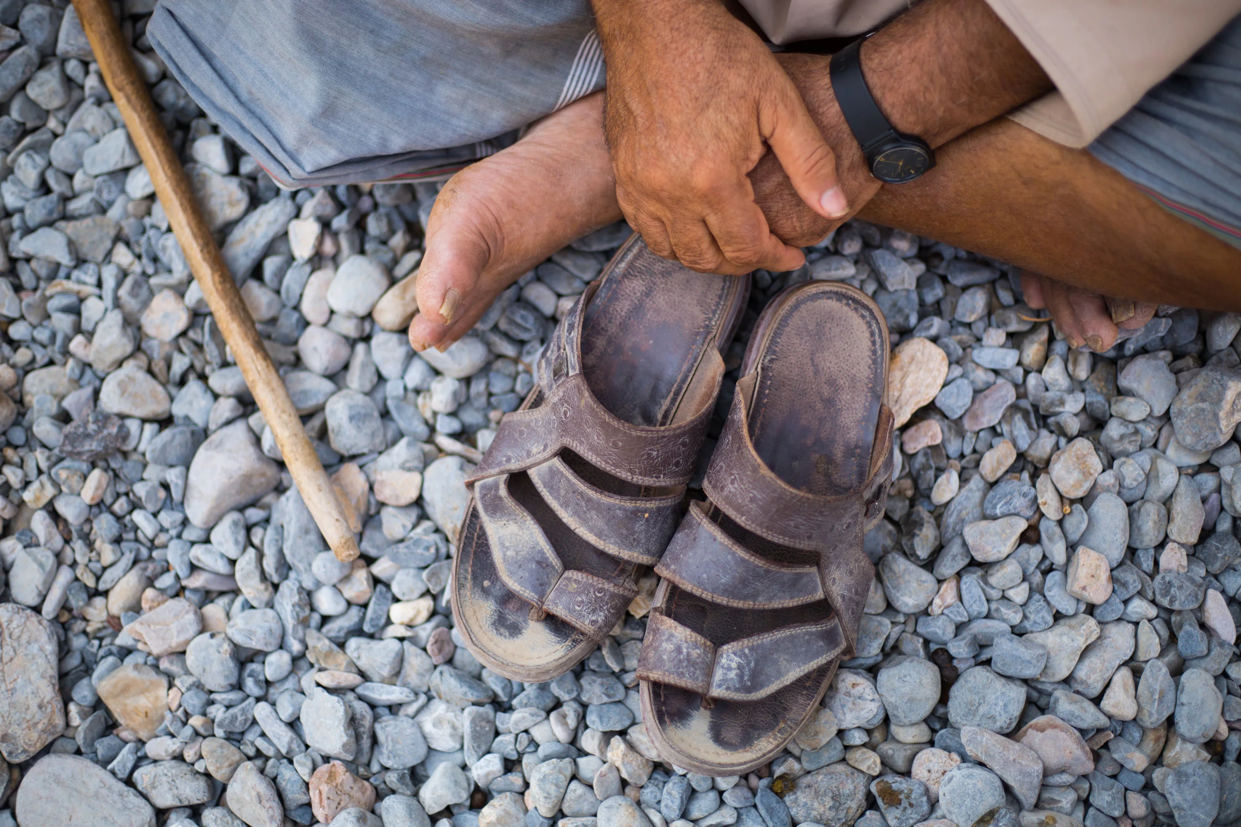  The shoes and herding staff of a herder in Ayn Thawara. 