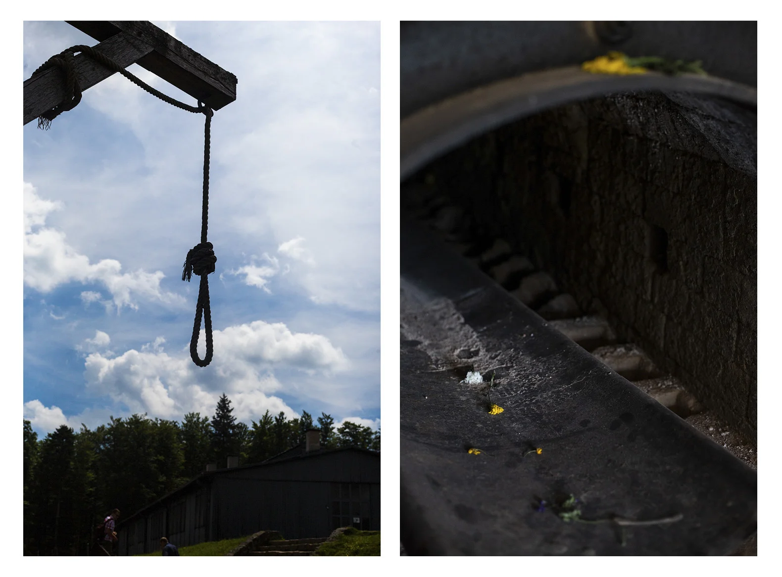  A gallow still hangs at the German-run Natzweiler-Struthof concentration camp in Strasbourg, France. It was used to put prisoners to a slow death both as punishment and warning to the other prisoners forced to watch.   Flowers placed in memorial by 