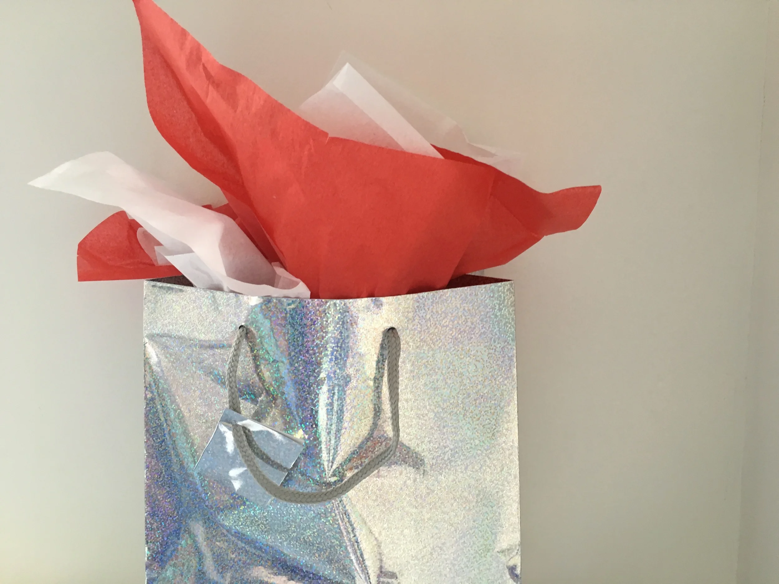 It took me longer to take this photo than to prepare this gift bag.