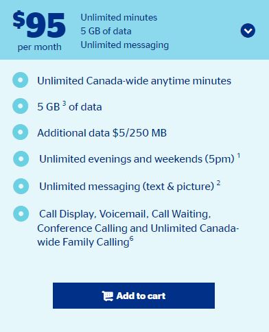 Koodo plan in Ontario with unlimited talk & text, 5GB data