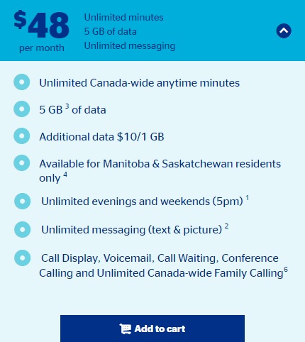 Koodo plan in Manitoba with unlimited talk & text, 5GB data