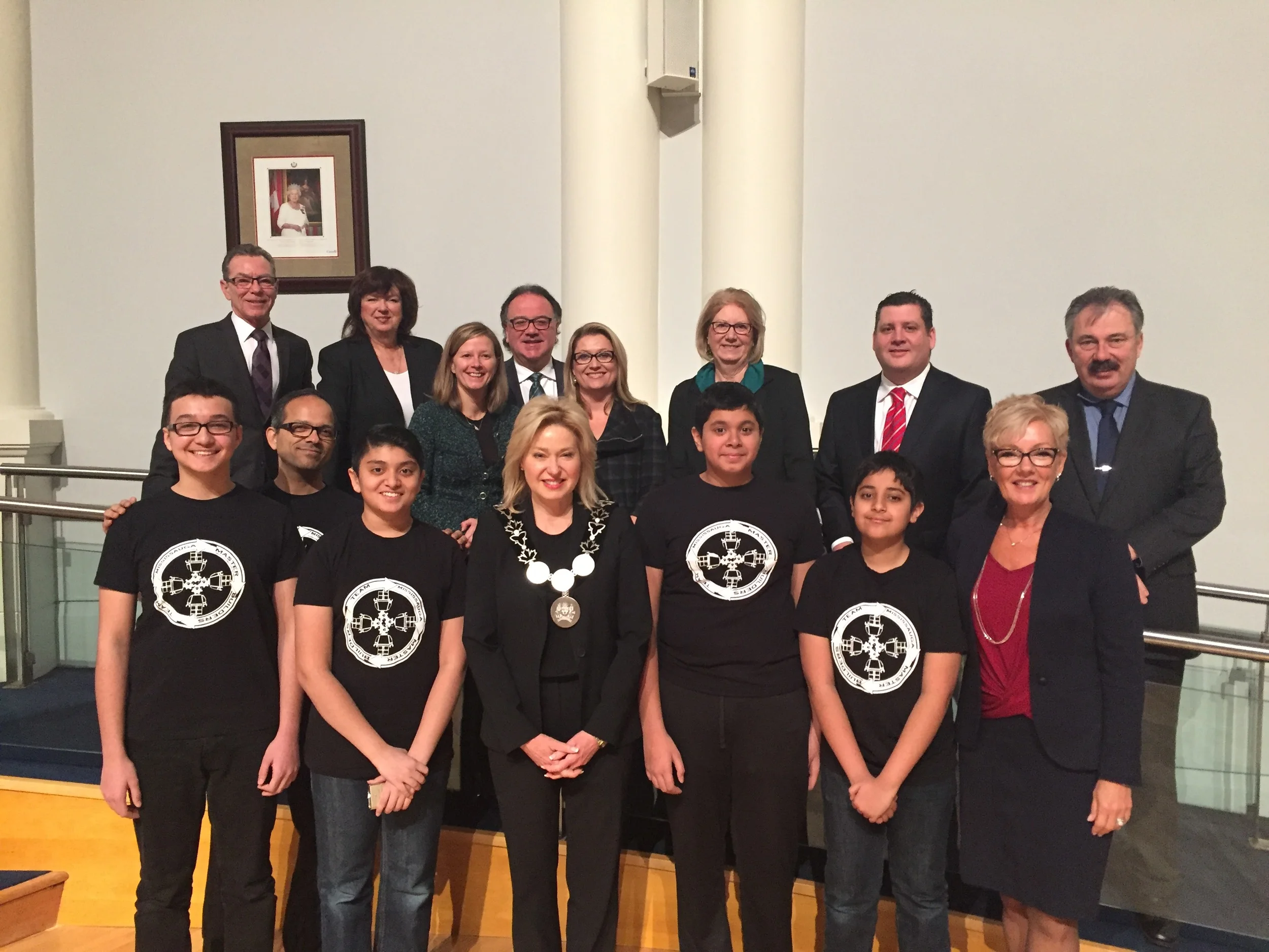 The boys from Mississauga Master Builders along with our leadership team from the City of MississaugaThe team, from L-R: Rahik, Coach Rajan, Shaan, Varun and Yashveer