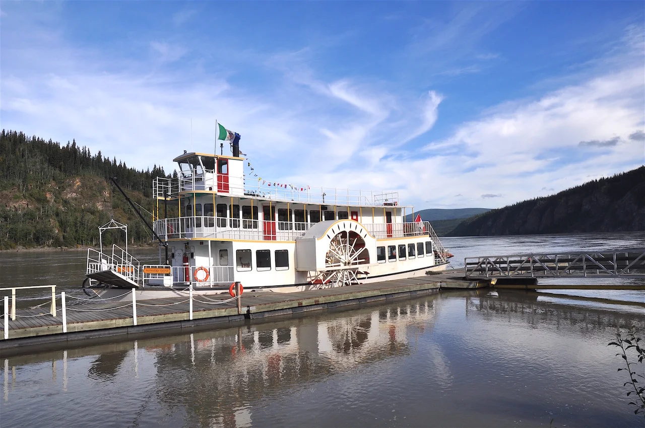 The Klondike Spirit paddle-wheeler awaits its next group of tourists to experience a trip on the fast-moving Yukon River.
