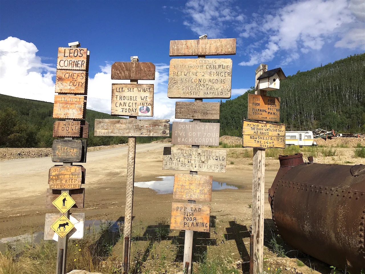 Old miner’s signs on the road into the goldfields.