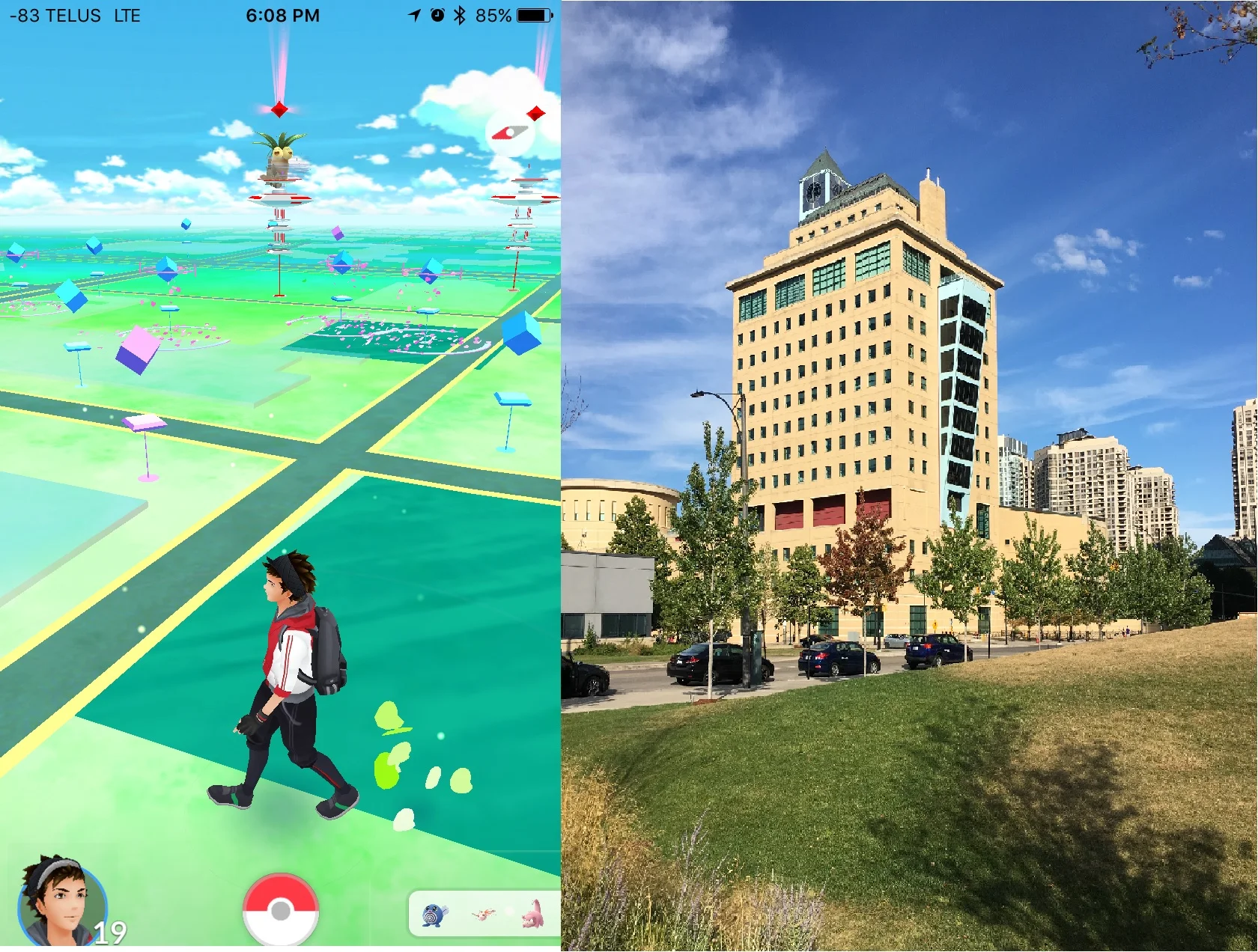 In-game screenshot (left) vs. real-life location (right)