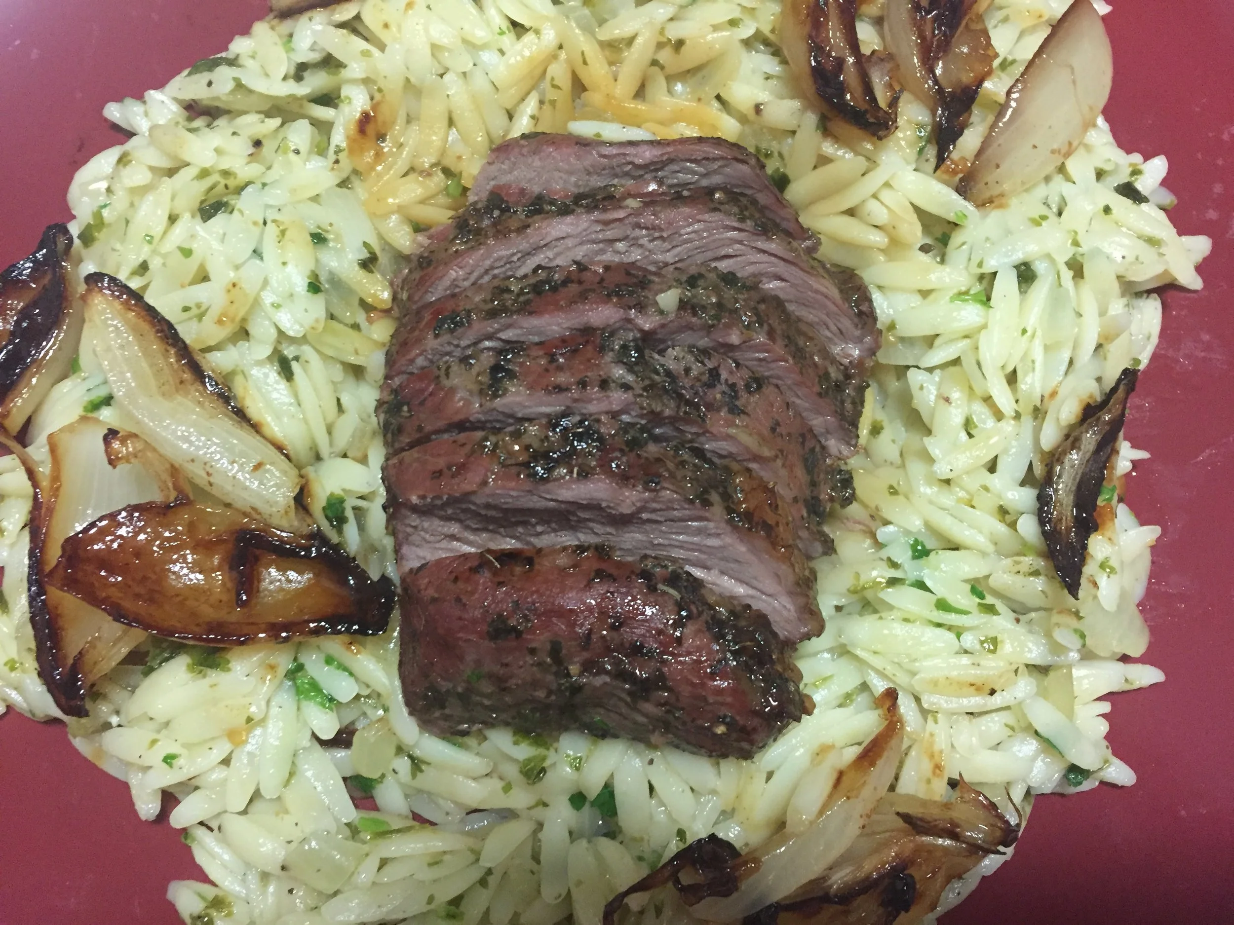Lamb roast with garlic parsley orzo recipe