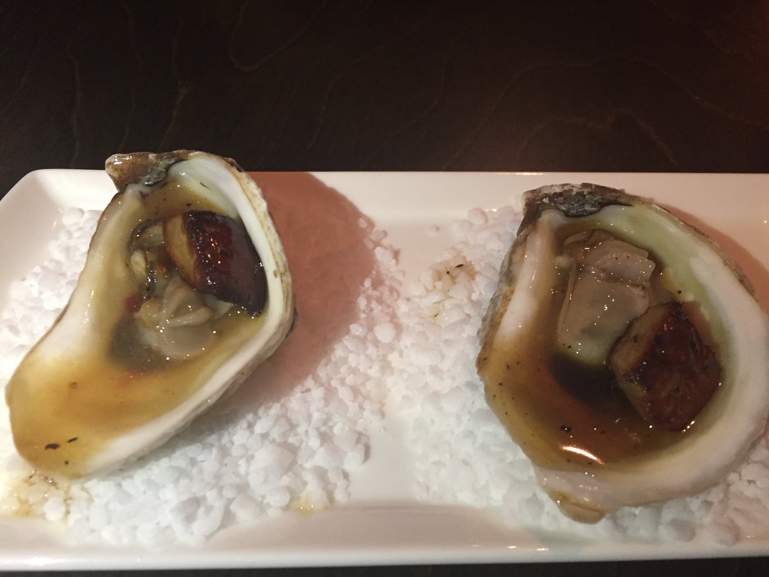  New Brunswick oysters with pan fried gras and sweet honey 
