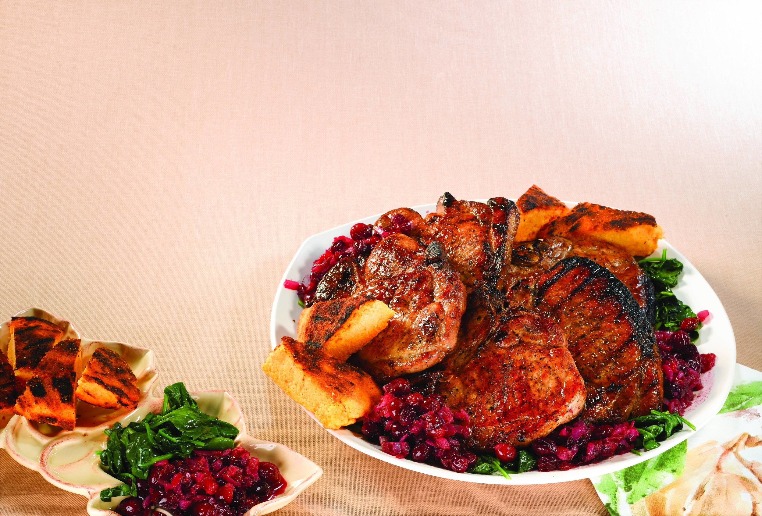 Smoked pork chops with polenta and cranberry chutney recipe